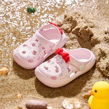 Dép Sục Đế Xuồng Mario Hình Nơ Bướm Cho Bé Gái Màu Hồng, Siêu Nhẹ, Mềm Mại, Chống Trượt Đi Biển Ngoài Trời