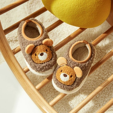 Dép trẻ em mùa đông Mario Gấu ấm áp lông nỉ, giày bé trai, bé gái, kèm túi xách