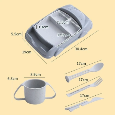 Đĩa ăn hình ô tô MAOYE66SY - Bộ đồ ăn trẻ em tháo rời, sáng tạo, kèm cốc, phù hợp bữa trưa nhà hàng