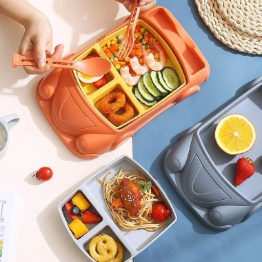 Đĩa ăn hình ô tô MAOYE66SY - Bộ đồ ăn trẻ em tháo rời, sáng tạo, kèm cốc, phù hợp bữa trưa nhà hàng