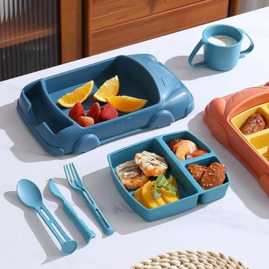 Đĩa ăn hình ô tô MAOYE66SY - Bộ đồ ăn trẻ em tháo rời, sáng tạo, kèm cốc, phù hợp bữa trưa nhà hàng