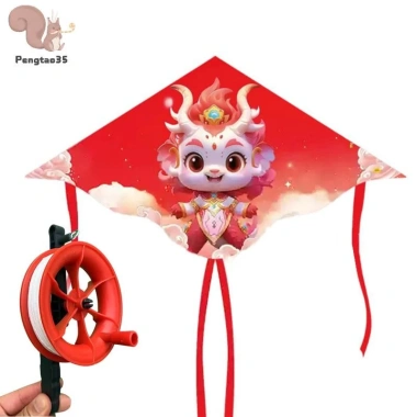 Diều Trẻ Em Cạnh Cong 1.2m Dây Bánh Xe Đỏ 100m - Bay Bãi Cỏ, Đồ Chơi Tương Tác