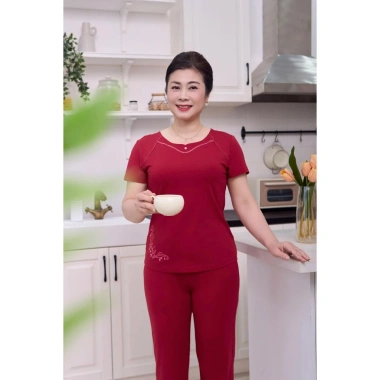 Đồ bộ mặc nhà nữ trung niên mùa hè SUNFLY SP2.252 áo cộc quần dài cotton co dãn mềm mát 458,100₫ 4