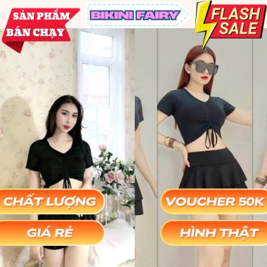 Đồ bơi bigsize nữ bikini hai mảnh, váy croptop yoga gym, dây rút - Giá 199.000₫