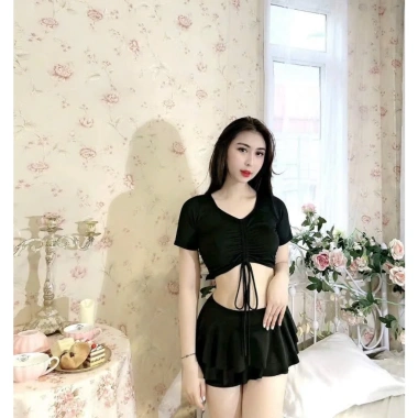 Đồ bơi bigsize nữ bikini hai mảnh, váy croptop yoga gym, dây rút - Giá 199.000₫