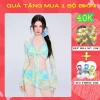 Đồ bơi kín đáo bikini đi biển cho nữ 2 mảnh set 4 chi tiết áo dài tay kèm chân váy có mút màu loang du lịch mùa hè B3 2