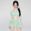 Đồ bơi kín đáo bikini đi biển cho nữ 2 mảnh set 4 chi tiết áo dài tay kèm chân váy có mút màu loang du lịch mùa hè B3 3