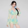 Đồ bơi kín đáo bikini đi biển cho nữ 2 mảnh set 4 chi tiết áo dài tay kèm chân váy có mút màu loang du lịch mùa hè B3 5
