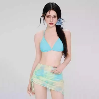 Đồ bơi kín đáo bikini đi biển cho nữ 2 mảnh set 4 chi tiết áo dài tay kèm chân váy có mút màu loang du lịch mùa hè B3 8