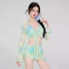Đồ bơi kín đáo bikini đi biển cho nữ 2 mảnh set 4 chi tiết áo dài tay kèm chân váy có mút màu loang du lịch mùa hè B3 9