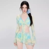 Đồ bơi kín đáo bikini đi biển cho nữ 2 mảnh set 4 chi tiết áo dài tay kèm chân váy có mút màu loang du lịch mùa hè B3 10