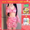 Đồ bơi kín đáo bikini đi biển cho nữ 2 mảnh set 4 chi tiết áo dài tay kèm chân váy có mút màu loang du lịch mùa hè B3 21