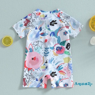 Đồ Bơi Trẻ Em AQQ Rash Guard Zíp Tay Ngắn In Họa Tiết Màu Nước Bảo Vệ Nắng