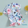 Đồ Bơi Trẻ Em AQQ Rash Guard Zíp Tay Ngắn In Họa Tiết Màu Nước Bảo Vệ Nắng 4