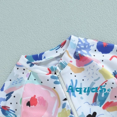 Đồ Bơi Trẻ Em AQQ Rash Guard Zíp Tay Ngắn In Họa Tiết Màu Nước Bảo Vệ Nắng