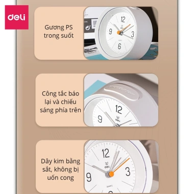 Đồng hồ báo thức để bàn Deli LE300 - Đèn kim trôi, chuông reo, nhựa sang trọng, giá chỉ 175.000₫ 7