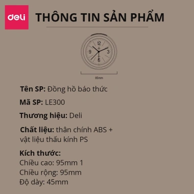 Đồng hồ báo thức để bàn Deli LE300 - Đèn kim trôi, chuông reo, nhựa sang trọng, giá chỉ 175.000₫ 9