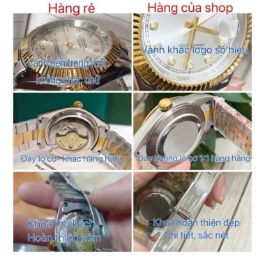 Đồng hồ nam Rolex Automatic 2 lịch viền băm mặt vàng 40mm - Giá chỉ 2,55 triệu