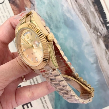 Đồng hồ nam Rolex Automatic 2 lịch viền băm mặt vàng 40mm - Giá chỉ 2,55 triệu