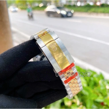 Đồng hồ nam Rolex cơ Automatic mặt vàng dạ quang viền đá 41-40mm - Tặng hộp đẹp, giảm 17%