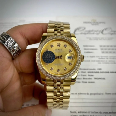 Đồng Hồ Nam RoLex Datejust Sapphire R022 36-40mm Mặt Vàng, Máy Pin Nhật, Tặng Hộp Đẹp 1,85tr