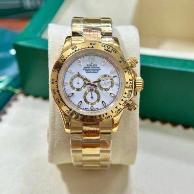 Đồng hồ Nam RoLex Datona 40mm mặt trắng viền vàng dây thép - Giá 2.55tr