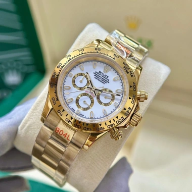 Đồng hồ Nam RoLex Datona 40mm mặt trắng viền vàng dây thép - Giá 2.55tr