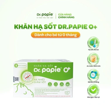 Dr.Papie 0+ hạ sốt vật lý, ngăn ngừa co giật bé sơ sinh 25 khăn/hộp 153.000đ