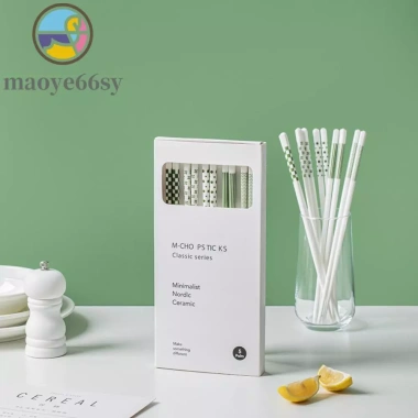 Đũa Sushi Gốm 5 Đôi Họa Tiết Hình Học Chống Bỏng-Phong Cách Ins, Giá Ưu Đãi 147k