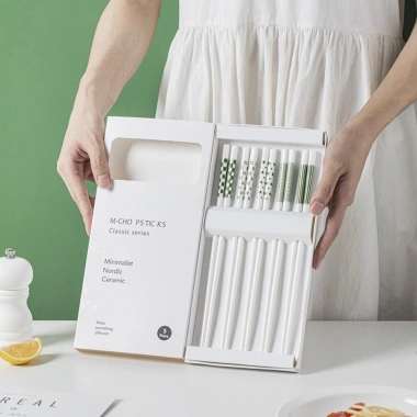 Đũa Sushi Gốm 5 Đôi Họa Tiết Hình Học Chống Bỏng-Phong Cách Ins, Giá Ưu Đãi 147k