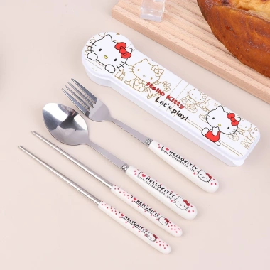 Đũa Thìa Nĩa Thép Không Gỉ Anime - Bộ Đồ Ăn Di Động COD Giá Ưu Đãi 42.300₫