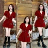 Đùi siêu xinh Tết Noel chất nhung áo tay ngắn cổ V cột nơ, gài nút, phụ kiện bướm - Set MININA chỉ 199.000 VND