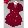 Đùi siêu xinh Tết Noel chất nhung áo tay ngắn cổ V cột nơ, gài nút, phụ kiện bướm - Set MININA chỉ 199.000 VND 8