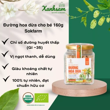 Đường hoa dừa cho bé 160g Sokfarm Organic - Dinh dưỡng tự nhiên, giảm còn 175.000 VND