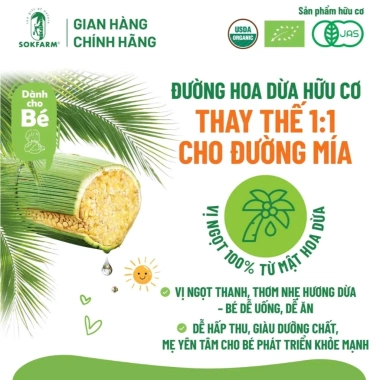 Đường hoa dừa cho bé Sokfarm organic USDA EU JAS, không tinh luyện, ngọt thanh, dễ ăn – chỉ 106.000₫