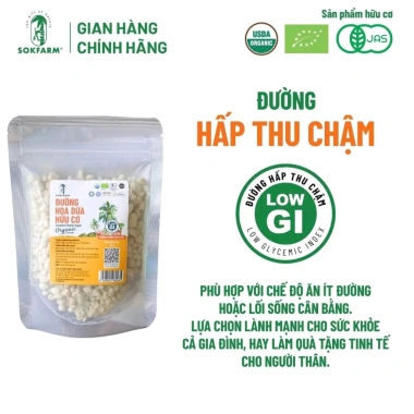 Đường hoa dừa Organic Sokfarm 80gr USDA EU JAS không tinh luyện an toàn 98.000₫