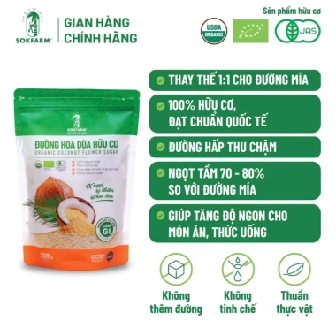 Đường Hoa Dừa Organic Sokfarm – Vị ngọt tự nhiên, hương dừa nhẹ, chỉ số đường thấp, chỉ 145k