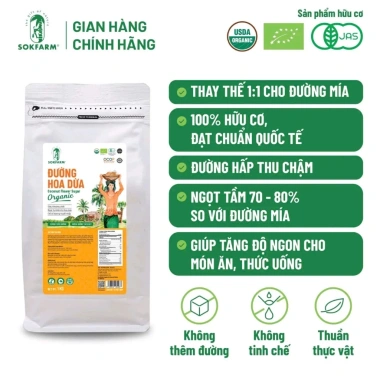 Đường Mật Hoa Dừa Organic Sokfarm - Ngọt thanh tự nhiên, chỉ số đường thấp, không qua tinh luyện - 145.000₫