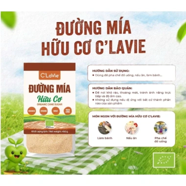 Đường mía hữu cơ CLaVie 450g - Ngọt tự nhiên, không chất bảo quản, giá giảm 46.250₫