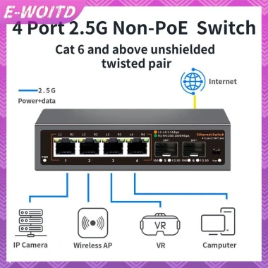 E-WOITD 2.5Gbps Ethernet 4 cổng 2.500Mbps Bộ chuyển đổi mạng 2 cổng 10G Hub Lab chia Internet nhanh giá 681.280đ
