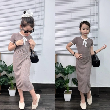 EMRI HOUSE - Đầm thun body dáng dài phối ren cho bé gái