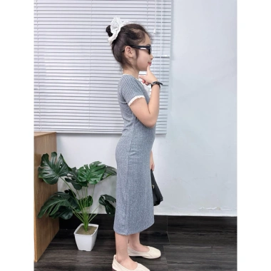 EMRI HOUSE - Đầm thun body dáng dài phối ren cho bé gái