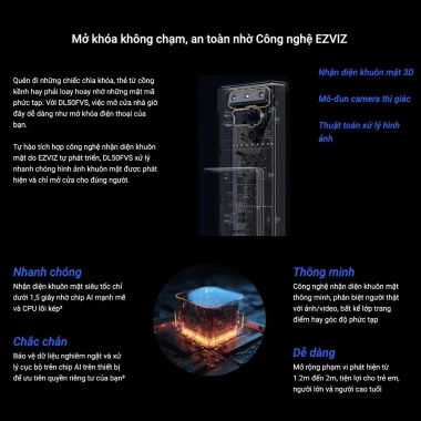 EZVIZ DL50FVS 2.026 Khóa Cửa Thông Minh Nhận Diện Khuôn Mặt, Camera và Màn Hình 4 inch Chính Hãng Giá 8,99 triệu