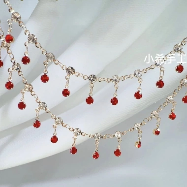 F & X Chuỗi DIY Đỏ Máu Kim cương siêu nhỏ màu đồng giữ màu treo ba móng lớn phụ kiện Lolita Hán phục 3