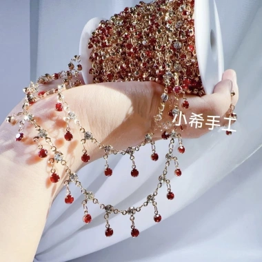 F & X Chuỗi DIY Đỏ Máu Kim cương siêu nhỏ màu đồng giữ màu treo ba móng lớn phụ kiện Lolita Hán phục 5