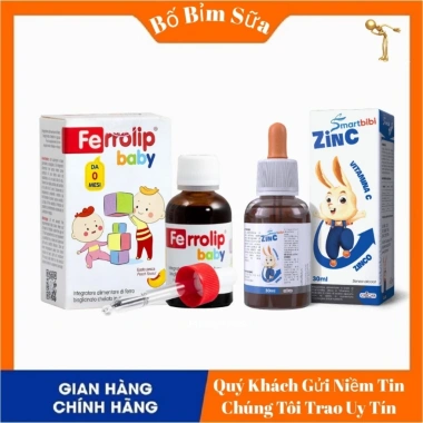Ferrolip Baby sắt Hữu Hương Vị Đào Nhập Khẩu IT 30ml + Kẽm ZinC Smartbibi 30ml – 499k