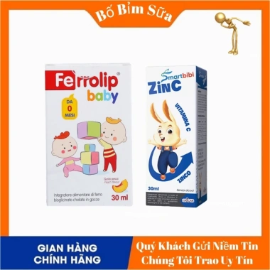 Ferrolip Baby sắt Hữu Hương Vị Đào Nhập Khẩu IT 30ml + Kẽm ZinC Smartbibi 30ml – 499k
