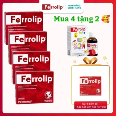 Ferrolip Sắt Mẹ Bầu 20 Gói Mua 4 Tặng 2 Bổ Sung Sắt Toàn Thai Kỳ Giá 335.000