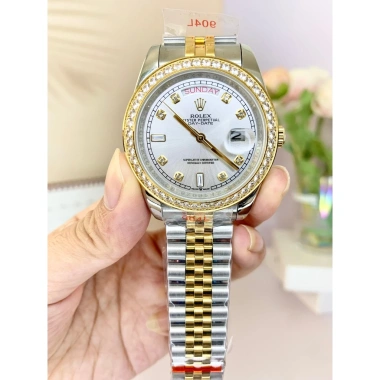 Fullbox đồng hồ nam Rolex Automatic 38/41mm mặt trắng viền đá, dây demi 2 lịch – 2.580.826₫