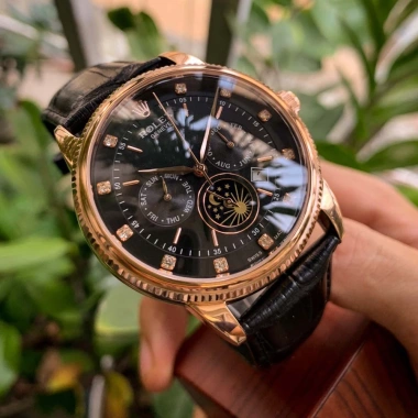 Fullbox Đồng hồ Nam Rolex Automatic 6 mặt đen viền vàng đính đá 40mm Giá ưu đãi 2,35 triệu